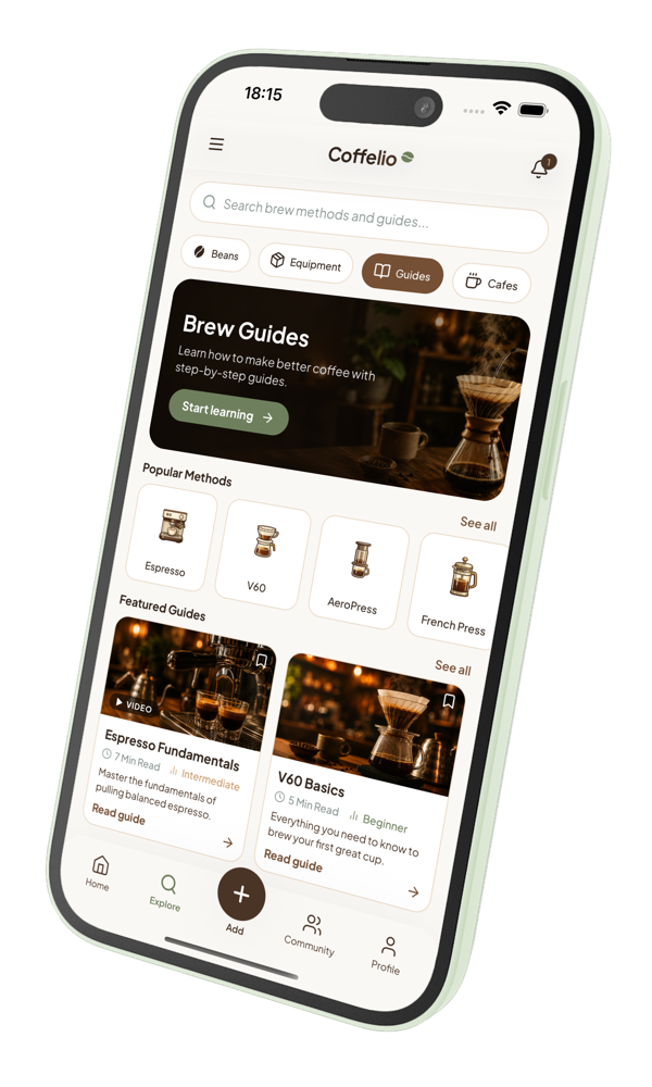 The Coffelio guides screen on an iPhone